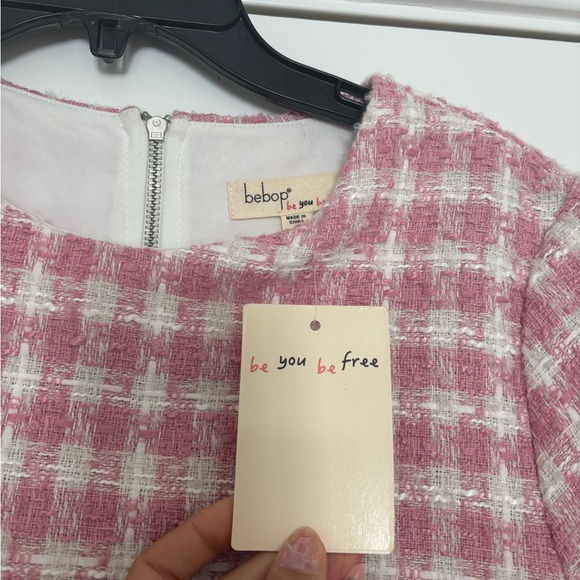 BeBop Pink and White Tweed Mini Dress - Picture 7 of 9